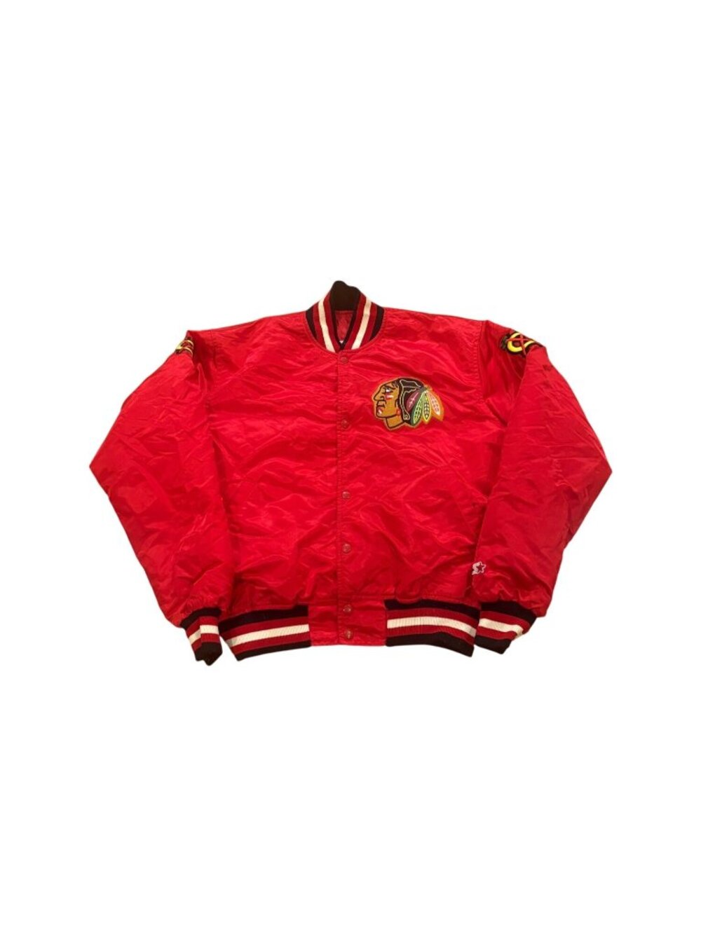 Vintage Starter Center Ice Chicago Blackhawks NHL Hockey Satin Bomber Jacket L